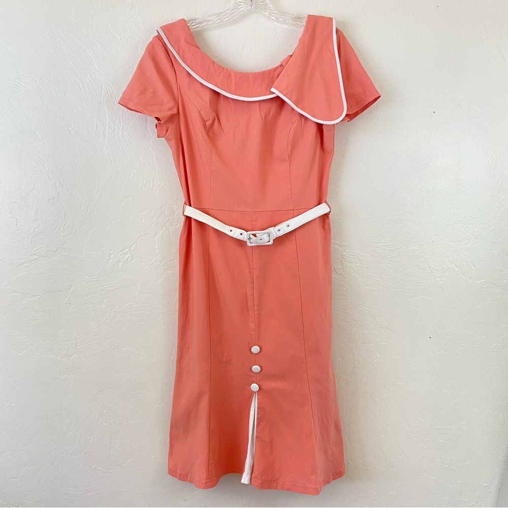 Elegant Coral Dress with White Accents